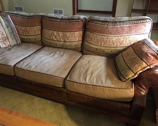 Leather and fabric southwestern style sofa