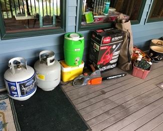 Propane, chainsaw, leaf blower, yard tools