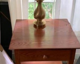 Side table, brass lamp