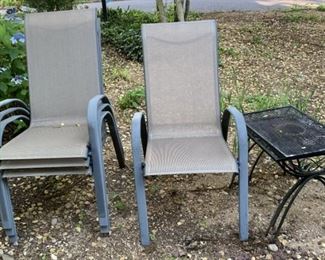 Sling Chairs and Wrought Iron End Tables