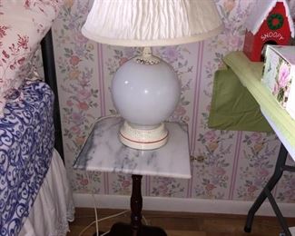 Small marble topped table and lamp