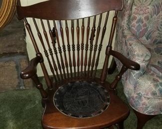 Federal style wood rocker with leather seat 