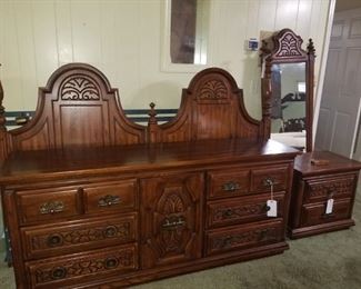 Link Taylor queen size bed frame, dresser with double mirrors and nightstand 