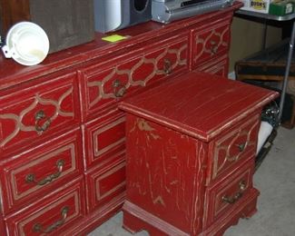 Red dresser and nightstand