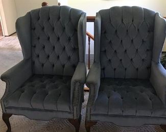 Classic blue wing back chairs