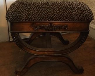 Vintage Leopard wood carved ottoman