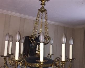 great antique bronze chandelier with many lights