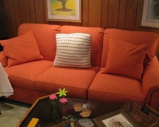 wonderful like new comfy couch with nailhead arms