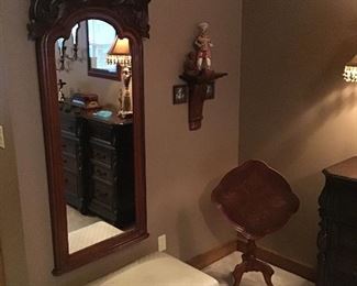 Antique mirror and parlor stool
