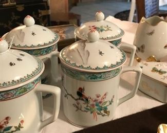 Covered tea cup / mug - hand painted - China mark