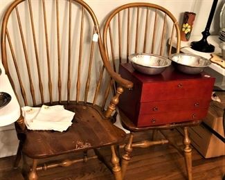 Windsor chairs and silver chest