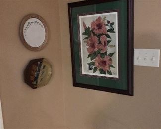 Louisiana artist John Akers artist proof 
Hand colored etching “Hibiscus III”