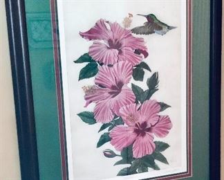 Louisiana artist John Akers artist proof 
Hand colored etching “Hibiscus” 