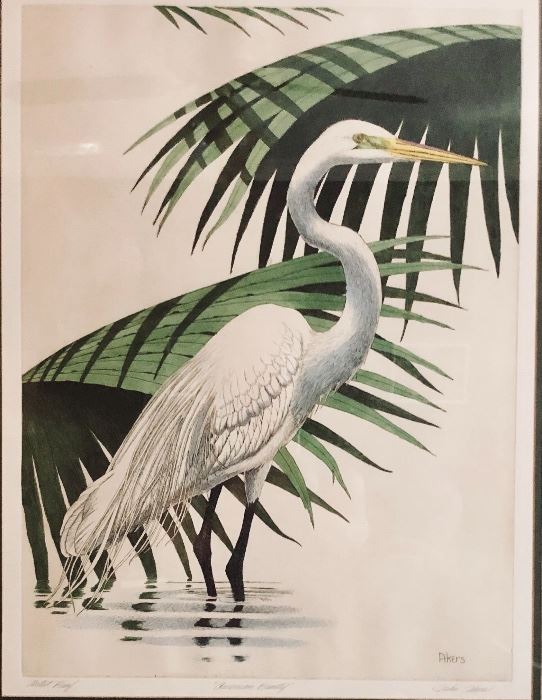 Spectacular hand colored etching by Louisiana artist John Akers 
Artist Proof “American Beauty”