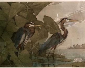 Louisiana artist John Akers artist proof 
Hand colored etching 