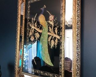 MIRRORED PEACOCK FRAMED ART
48” length x 34” width