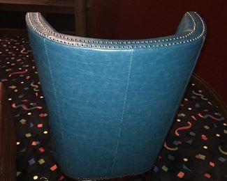 TURQUOISE LEATHER CHAIR WITH OTTOMAN
32" depth 32" width x 44" height
OTTOMAN
24”length x 20” width x 17” height