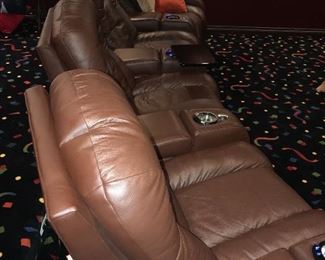 CHOCOLATE BROWN LEATHER THEATER CHAIRS 4 AVAILABLE
RETAIL $1,500 EACH
43” width 40” depth x 40” height