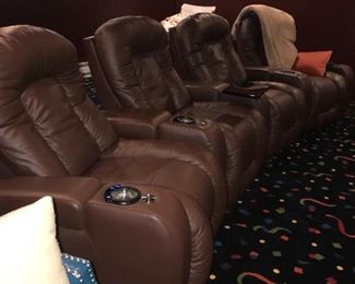 CHOCOLATE BROWN LEATHER THEATER CHAIRS 4 AVAILABLE
RETAIL $1,500 EACH
43” width 40” depth x 40” height
