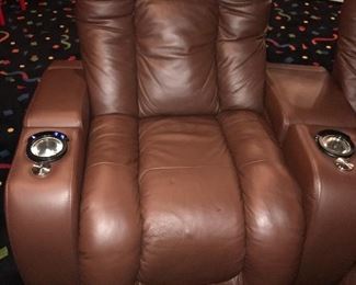 CHOCOLATE BROWN LEATHER THEATER CHAIRS 4 AVAILABLE
RETAIL $1,500 EACH
43” width 40” depth x 40” height
