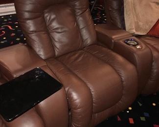 CHOCOLATE BROWN LEATHER THEATER CHAIRS 4 AVAILABLE
RETAIL $1,500 EACH
43” width 40” depth x 40” height