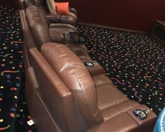 CHOCOLATE BROWN LEATHER THEATER CHAIRS 4 AVAILABLE
RETAIL $1,500 EACH
43” width 40” depth x 40” height