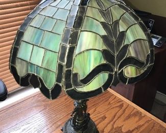 VINTAGE STAINED GLASS LAMP WITH SEAHORSES-SIGNED