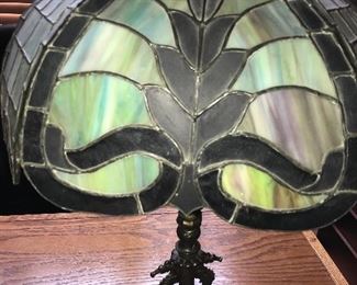 VINTAGE STAINED GLASS LAMP WITH SEAHORSES-SIGNED