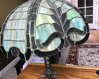 VINTAGE STAINED GLASS LAMP WITH SEAHORSES-SIGNED