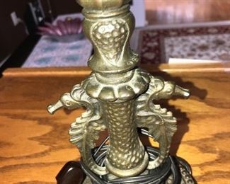 VINTAGE STAINED GLASS LAMP WITH SEAHORSES-SIGNED