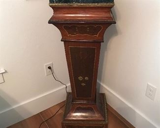 Antique Inlaid pedestal with repaired marble top