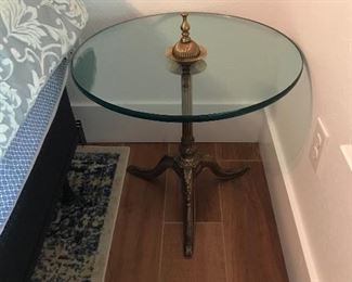 One of 2 LaBarge brass side tables with finials