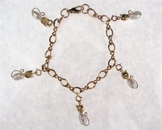 14K Freshwater Pearl Cat Charm Bracelet