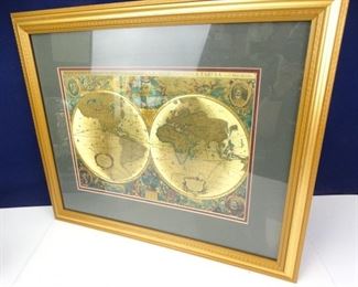 Gold Foil Old World Map Replica
