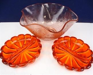 Carnival Glass Ashtrays Decorative Orange Pressed Glass Bowl
