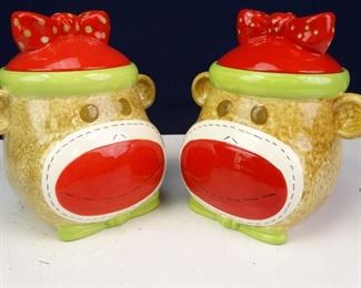 Real Home Earthenware Sock Monkey Cookie Jars