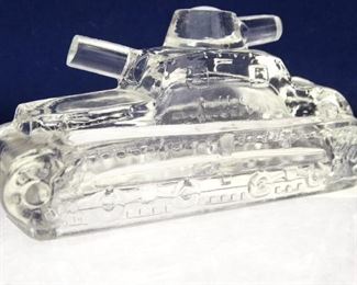 Victory Glass Pressed Glass Army Tank Candy Container