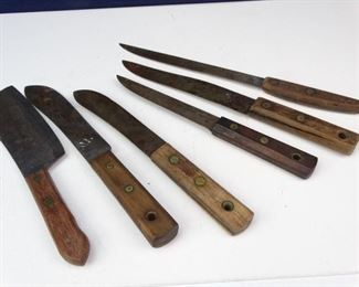 Assorted Vintage Wood Handle Chef Butcher Knives