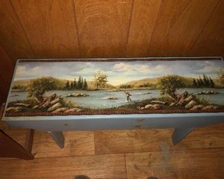 Hand Painted Bench with River Scene