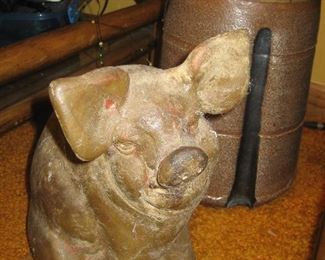 Clay pig and pottery container