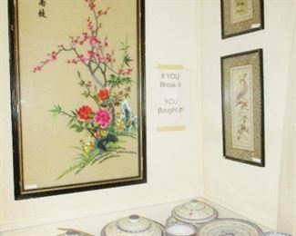 Lots of framed Oriental Embroidery