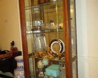 Nice Display Cabinet FULL of treasures inc. 24 K gold plated oriental items, Tiffany Vase, and other treasures