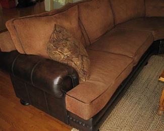 Walter E. Smithe  sectional sofa with leather, brass nail head frame