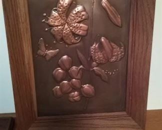 Copper embossed wall hangings -- also mirrors, prints and others.