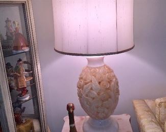 Vintage Carved Flowers & Leaves Alabaster Lamps