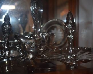 Fancy Footed Silver Tray with Matching Creamer plus Salt and Pepper