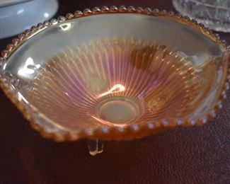 Vintage Fluted and Footed Carnival Glass Bowl