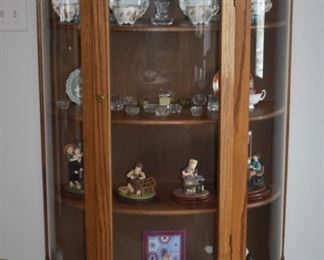 Golden Oak Curved Glass China Cabinet with loads of Collectibles