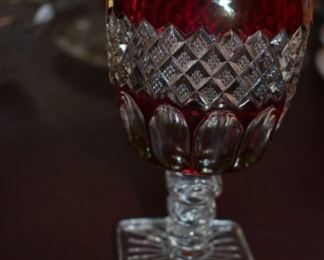 Vintage/Antique Ruby Red and Clear Crystal Goblet