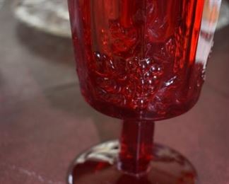 Vintage/Antique Deep Ruby Red Goblet with Grape and Cable Clusters